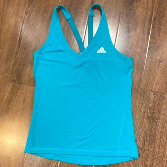 Adidas Women’s Climalite Aqua Turqouise Strappy Tank Top-Sleeveless Workout Tee - Picture 1 of 4